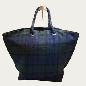 Oversized Blackwatch Tartan 100% Cotton Tote With Soft Fabric Rope Handles
